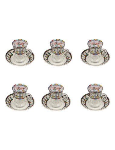 Tea Set -12 Pcs (6 Glass Cups + 6 Ceramic Saucers)