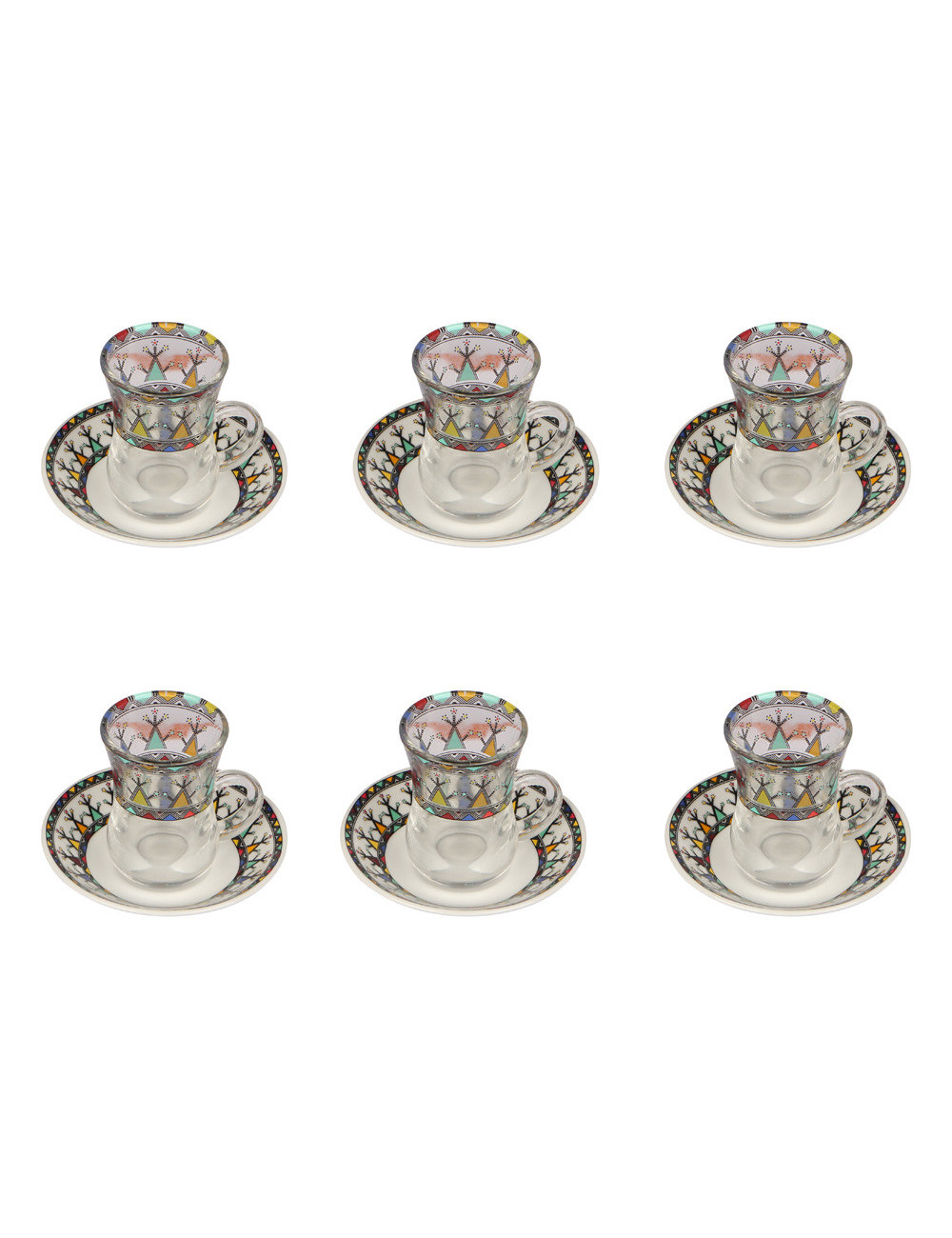 Tea Set -12 Pcs (6 Glass Cups + 6 Ceramic Saucers)
