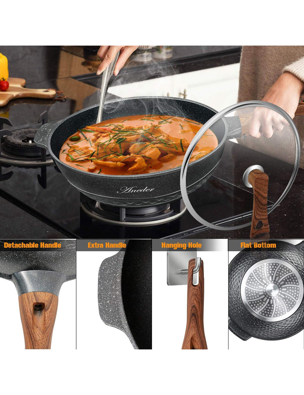 مقلاة كبيرة بغطاء اسود