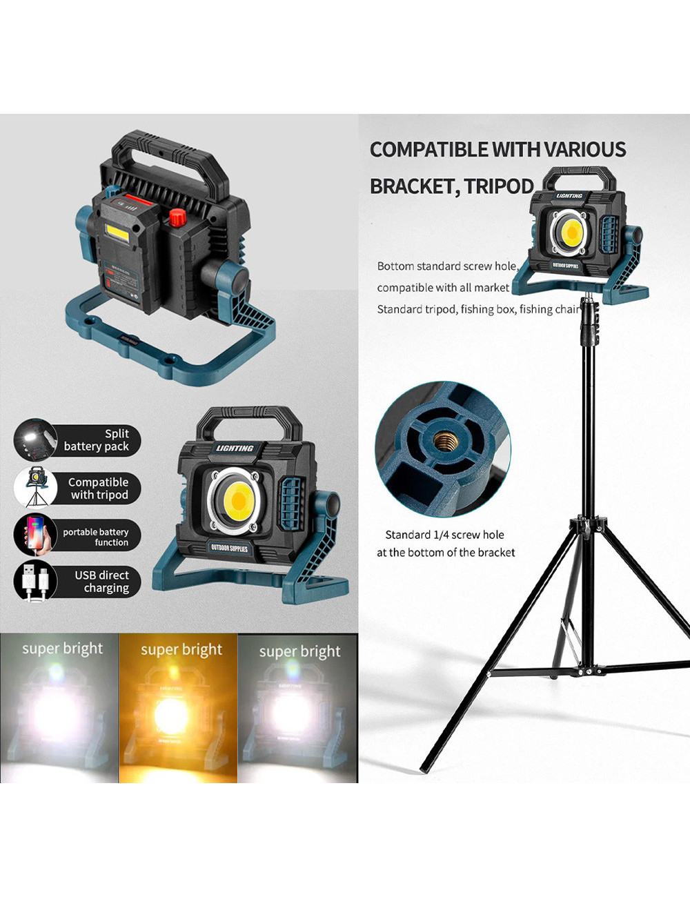 COB W8103A كشاف باتري ابيض +اصفر