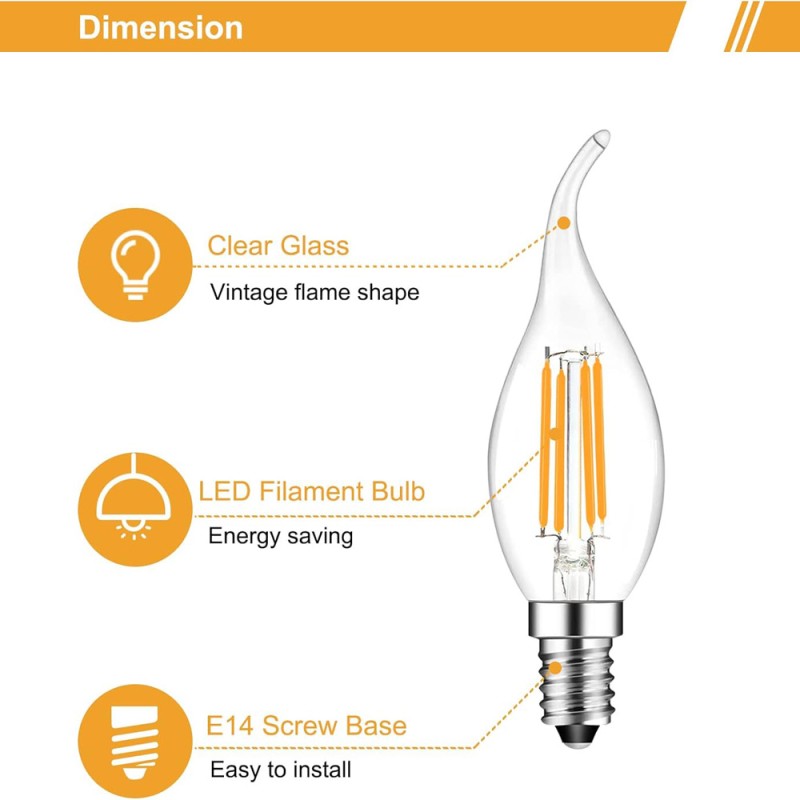 LED 4w 27k E14 Full glass pull candle