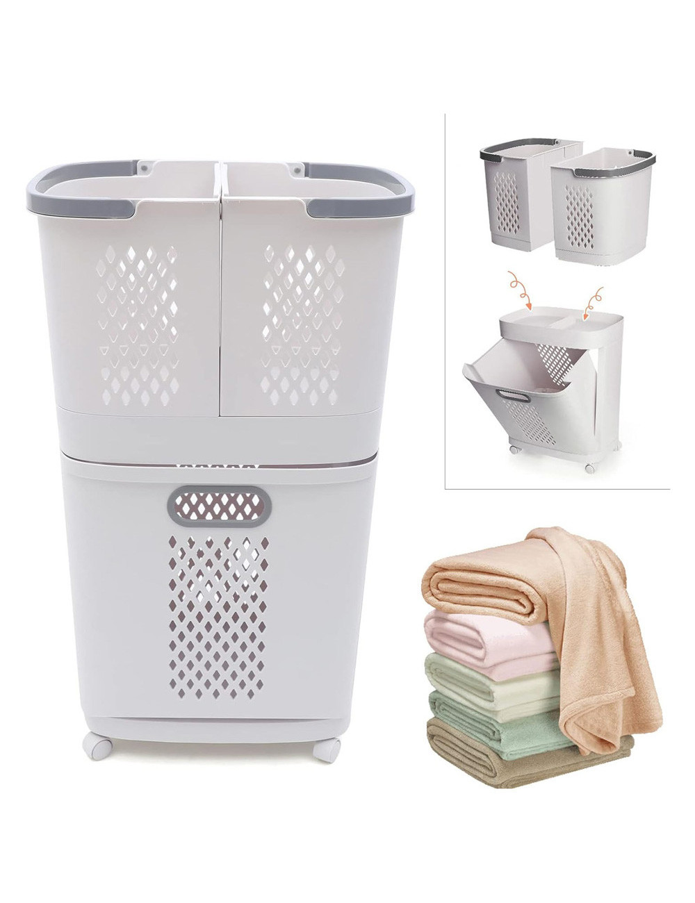 F867 TWO LAYER KOREAN LAUNDRY HAMPER 44*31*74