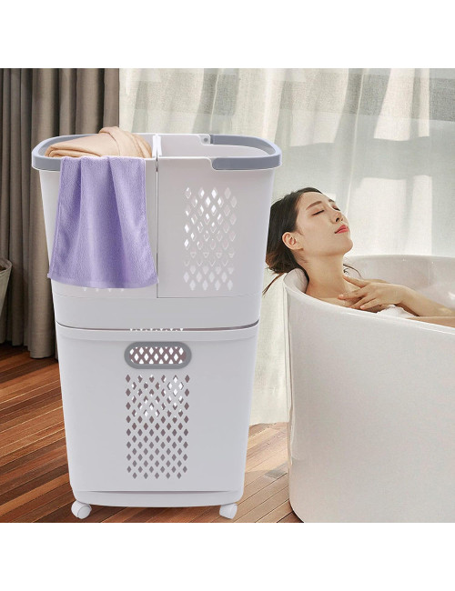 F867 TWO LAYER KOREAN LAUNDRY HAMPER 44*31*74