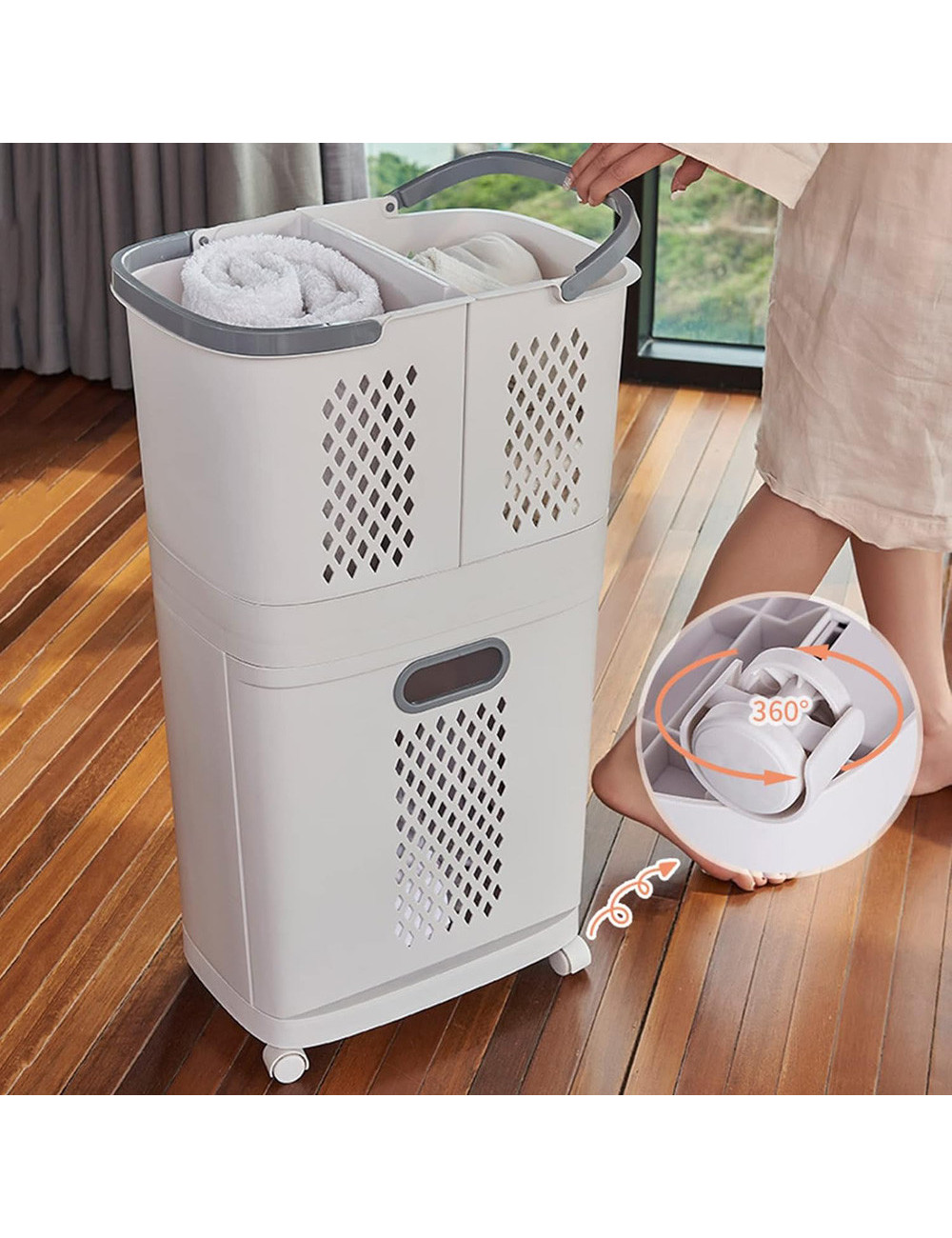 F867 TWO LAYER KOREAN LAUNDRY HAMPER 44*31*74
