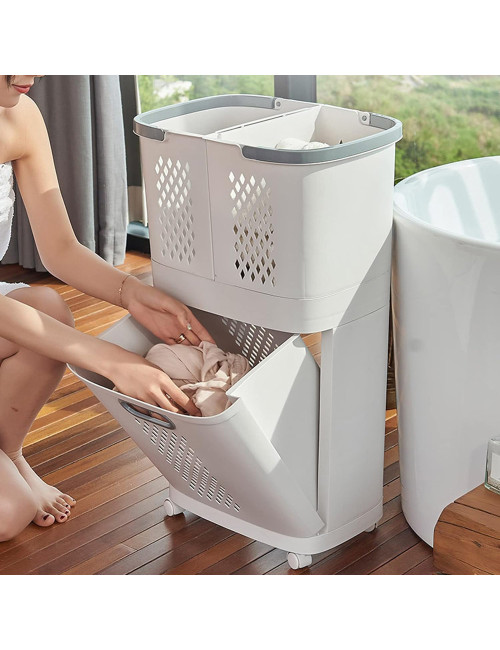 F867 TWO LAYER KOREAN LAUNDRY HAMPER 44*31*74