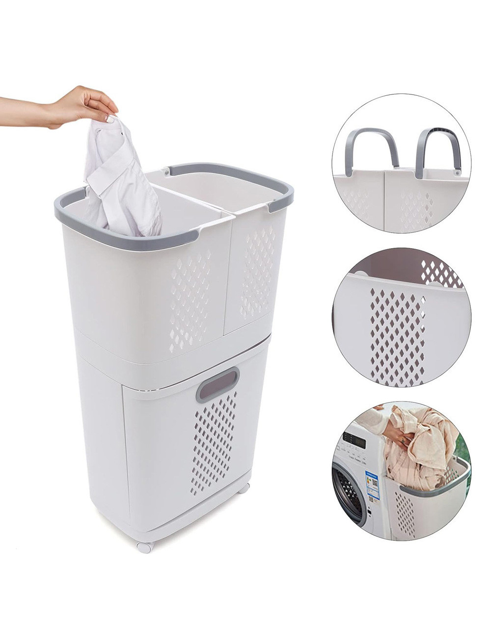 F867 TWO LAYER KOREAN LAUNDRY HAMPER 44*31*74