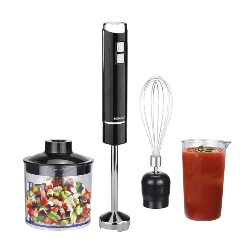 SONASHI 4 IN 1 HAND BLENDER WITH CALIBRATED BEAKER CHOPPER AND WHISK /2 SPEED / 250W