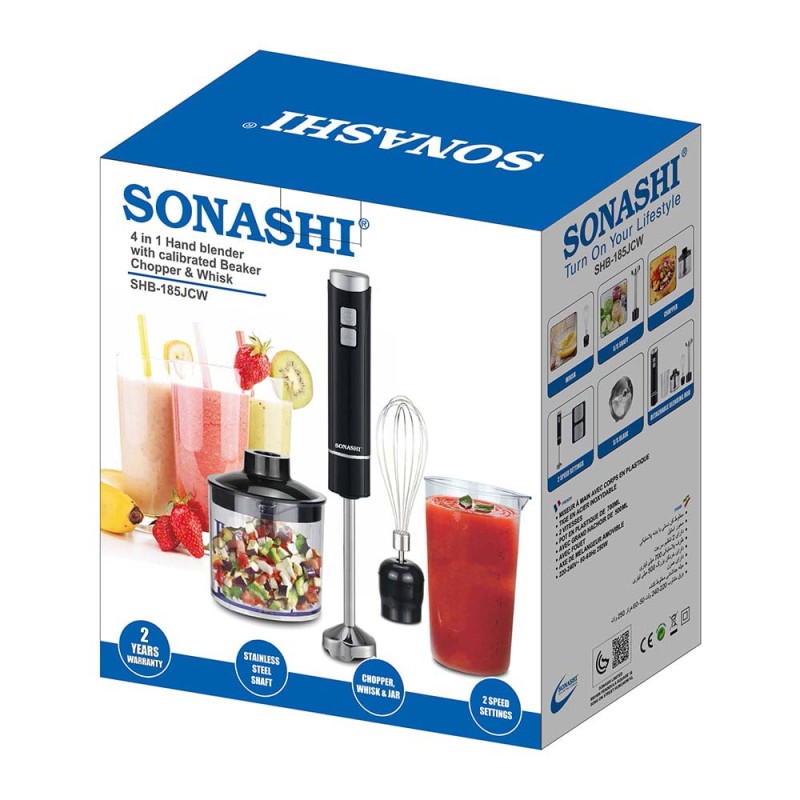 SONASHI 4 IN 1 HAND BLENDER WITH CALIBRATED BEAKER CHOPPER AND WHISK /2 SPEED / 250W