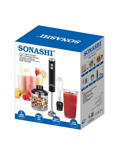 SONASHI 4 IN 1 HAND BLENDER WITH CALIBRATED BEAKER CHOPPER AND WHISK /2 SPEED / 250W