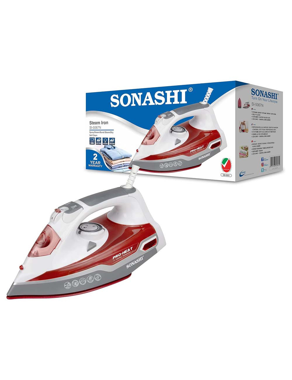 SONASHI STEAM IRON WITH CERAMIC COATED SOLE PLATE-2400W