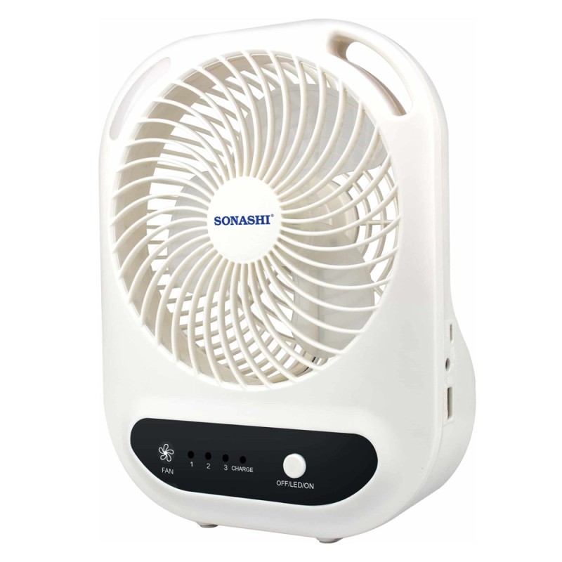 SONASHI 7'' RECHG. TABLE FAN, WITH LED LIGHT