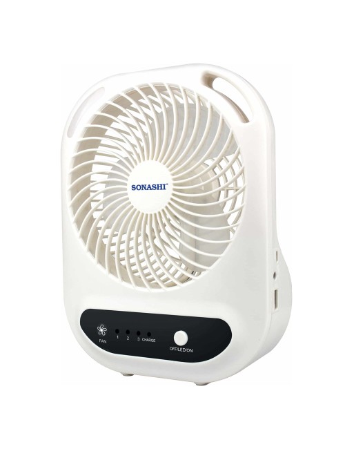 SONASHI 7'' RECHG. TABLE FAN, WITH LED LIGHT