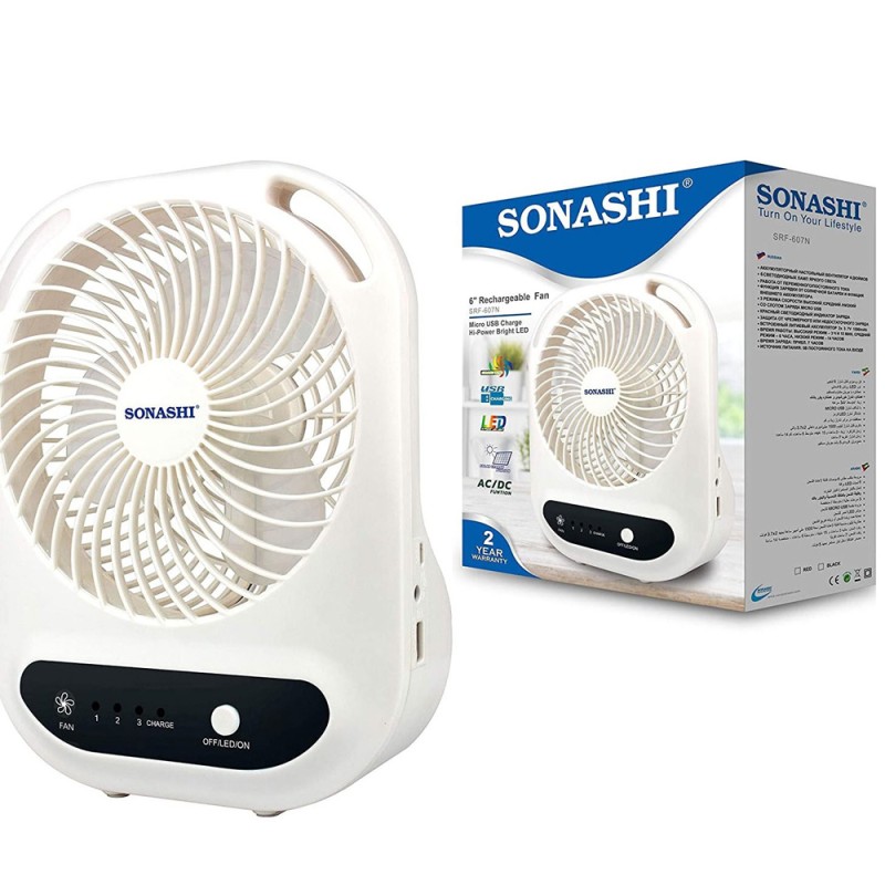 SONASHI 7'' RECHG. TABLE FAN, WITH LED LIGHT