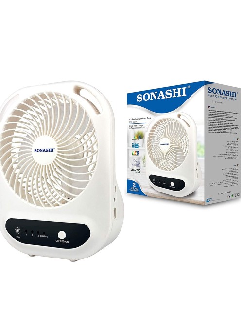SONASHI 7'' RECHG. TABLE FAN, WITH LED LIGHT