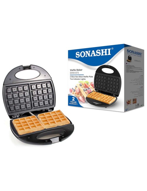 SONASHI TWO SLICE WAFFLE MAKER WITH NON-STICK WAFFLE PLATE