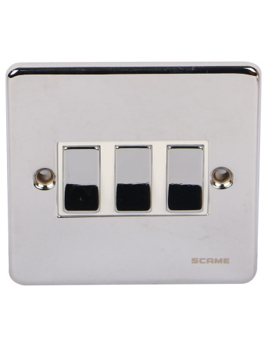 PCW SCAME MODERNA 3 GANG SWITCH CHROME