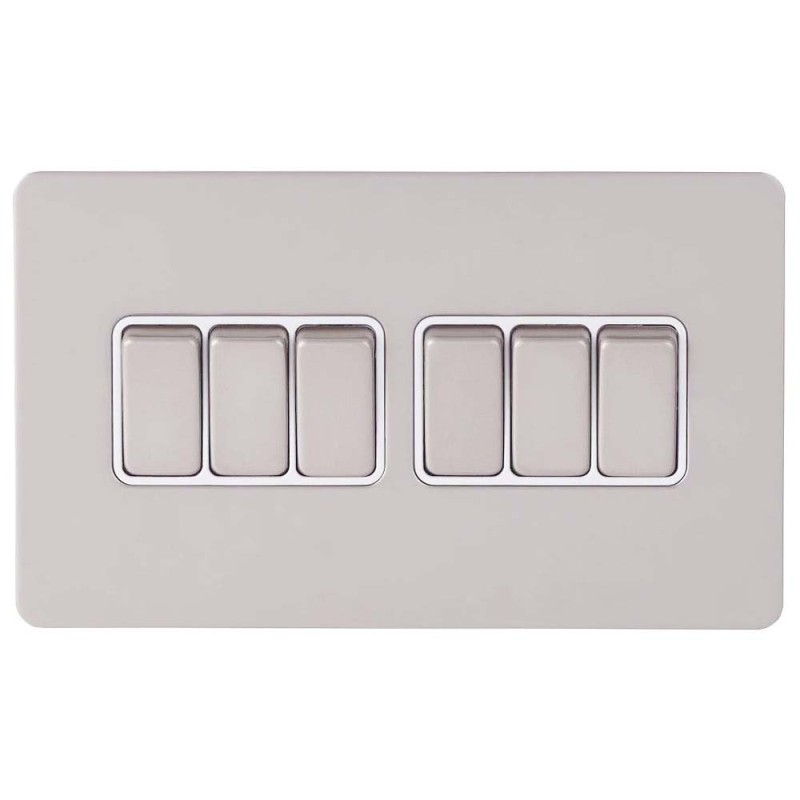 SCW S/L SCAME MODERNA 6 GANG SWITCH CHROME