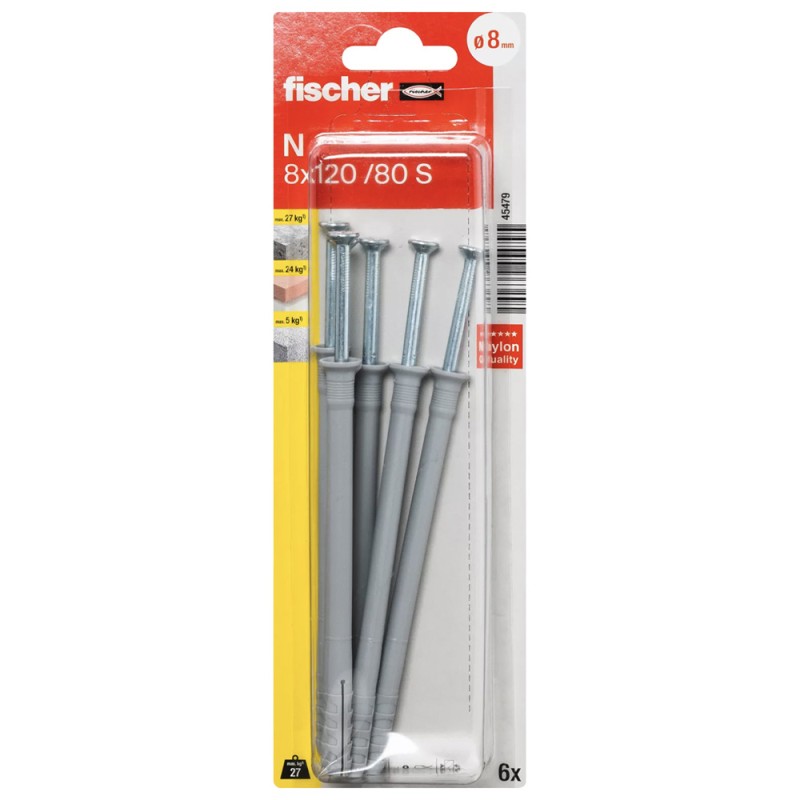 45479 FISHCHER N 8x120/80 S K NV PLUG + COUNTER SUNK SCREW 6PCS