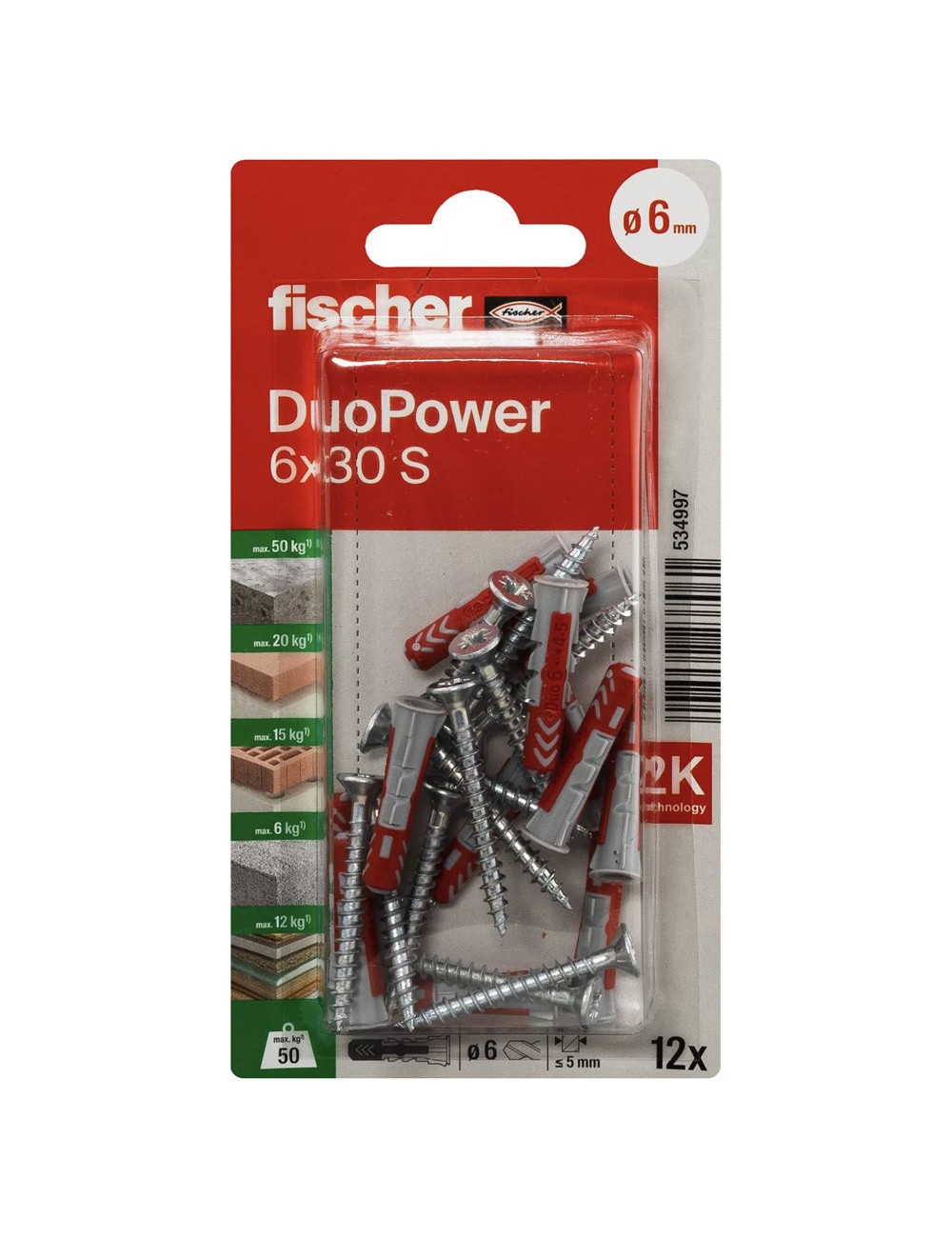 534997 FISHCHER DUOPOWER 6X30 S K NV PLUG +COUNTER SUNK SCREW 12PCS