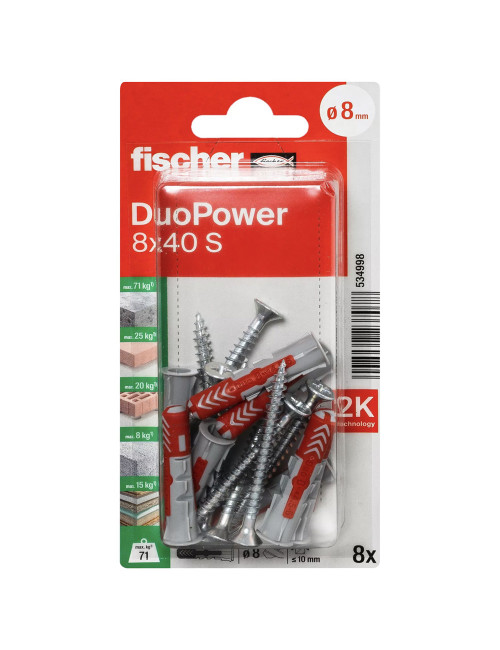 534998 FISHCHER DUOPOWER 8X40 S K NV PLUG + COUNTER SUNK SCREW 8PCS