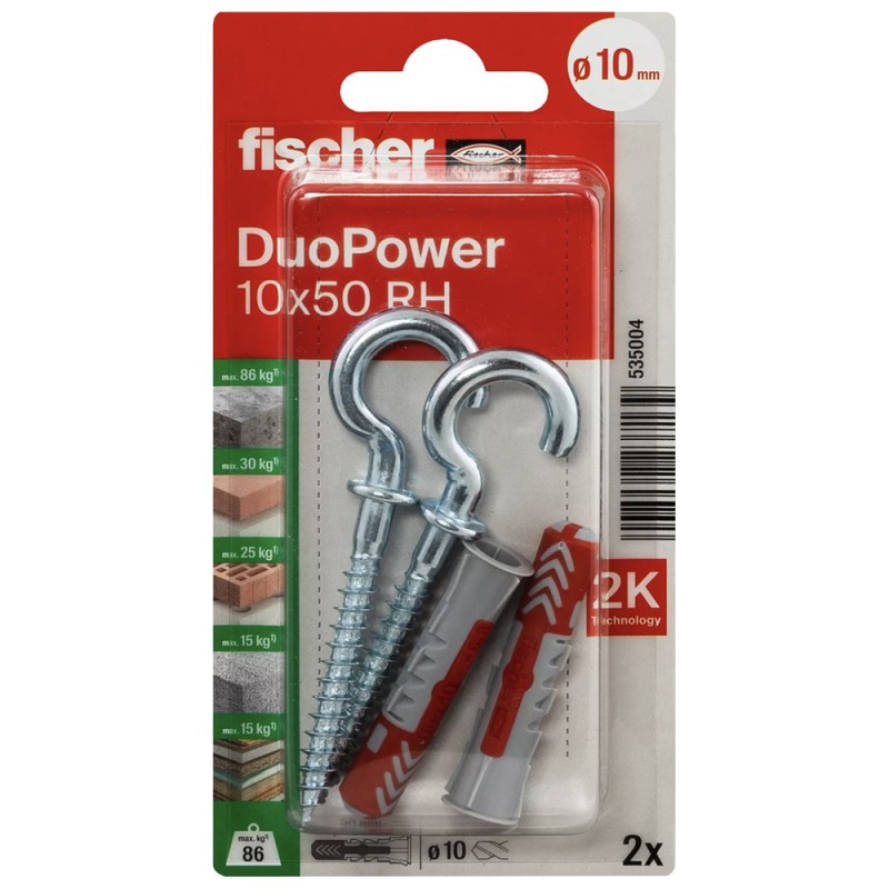 535004 FISHCHER DUOPOWER 10X50 RH K NV PLUG + ROUND HOOK 2PCS