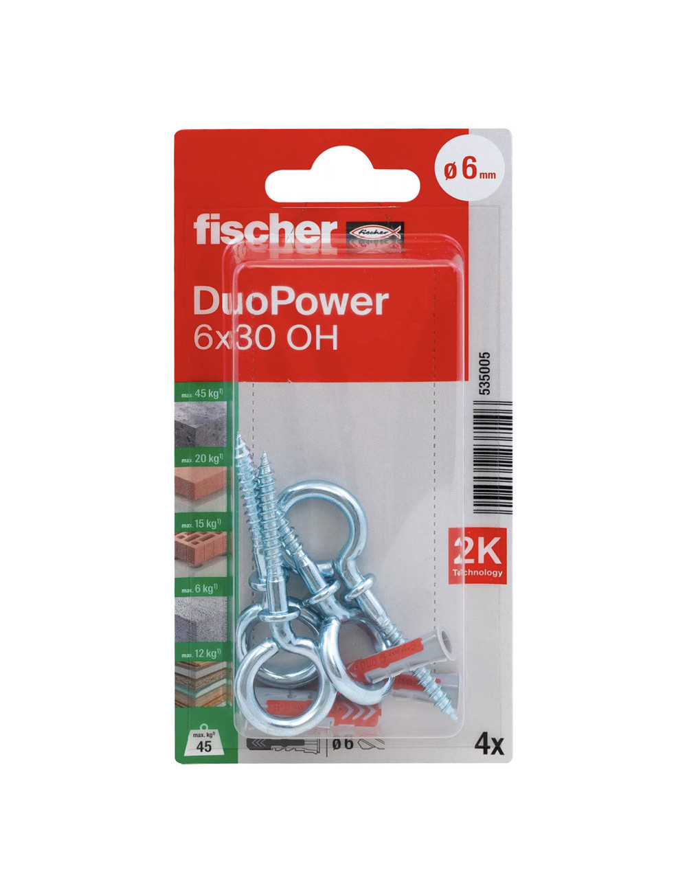 535005 FISHCHER DUOPOWER 6X30 OH K NV PLUG + EYE HOOK 4PCS