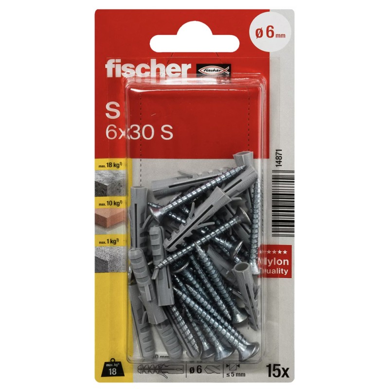 14871 FISHCHER BLISTER S-6 GKS PLUG + COUNTER SUNK SCREW 15PCS