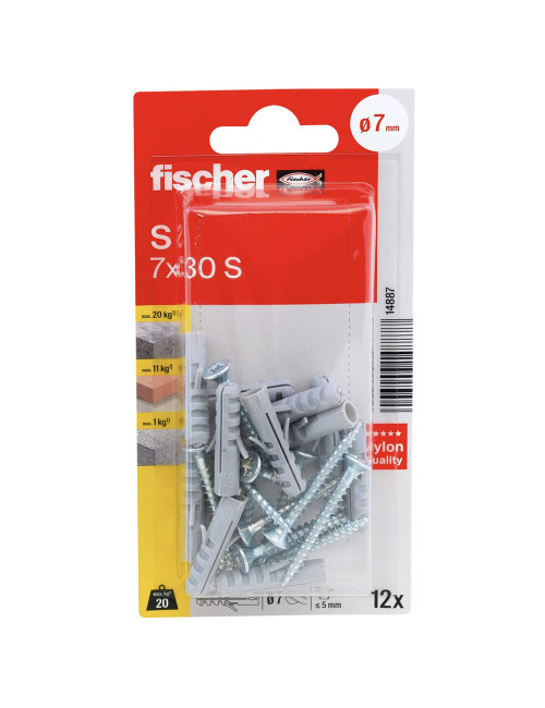14887 FISHCHER BLISTER S-7 GKS PLUG + COUNTER SUNK SCREW 12PCS