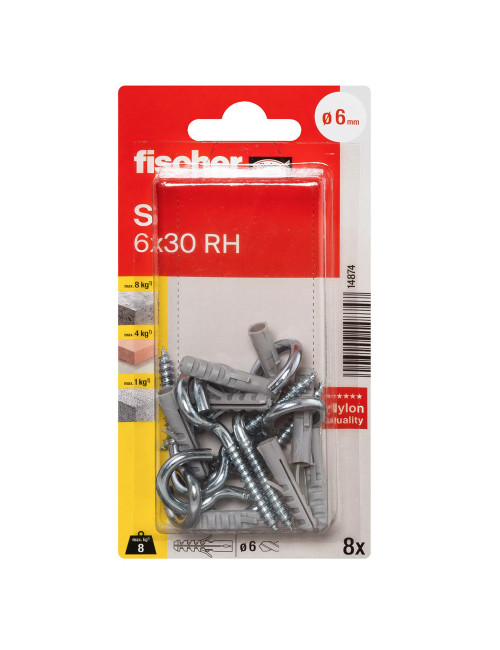 14874 FISHCHER BLISTER S-6 HAK PLUG + ROUND HOOK 8PCS