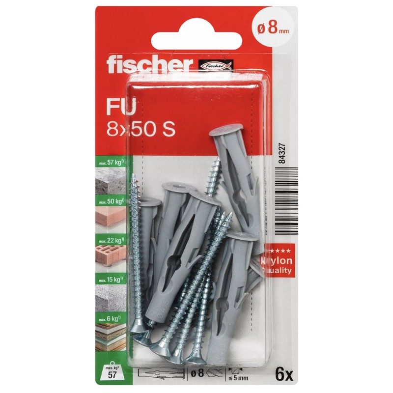 84327 FISHCHER FU 8X50 SK /BLISTER/ PLUG + COUNTER SUNK SCREW 6PCS