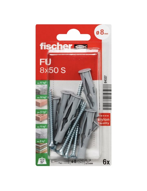 84327 FISHCHER FU 8X50 SK /BLISTER/ PLUG + COUNTER SUNK SCREW 6PCS