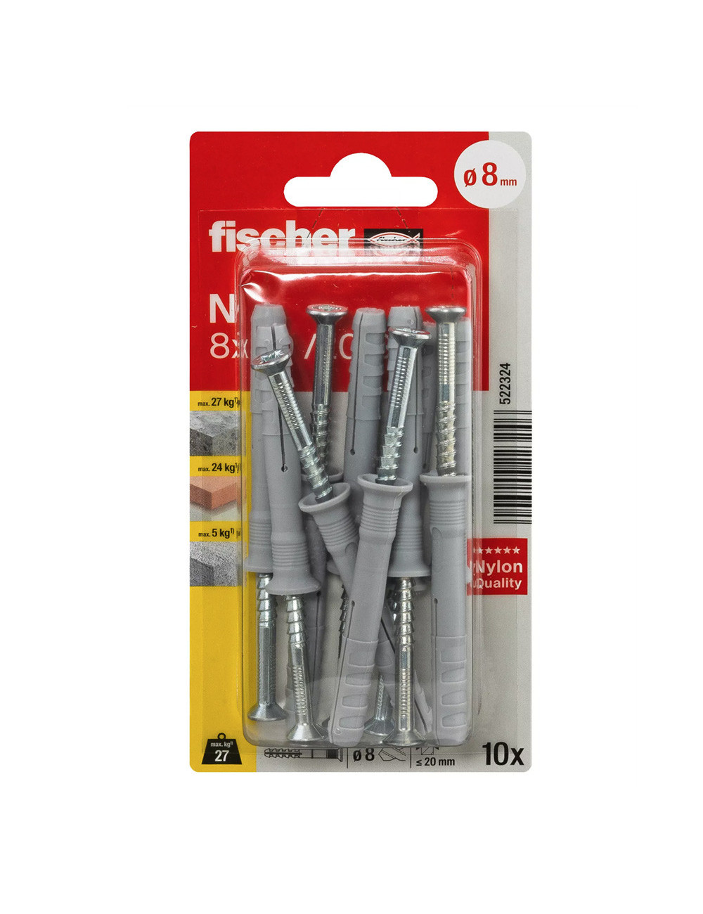 522324 FISHCHER KORT N8x60 K PLUG + COUNTER SUNK SCREW 10PCS