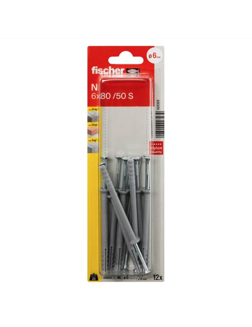 522323 FISHCHER KORT N 6x80K PLUG + COUNTER SUNK SCREW 12PCS