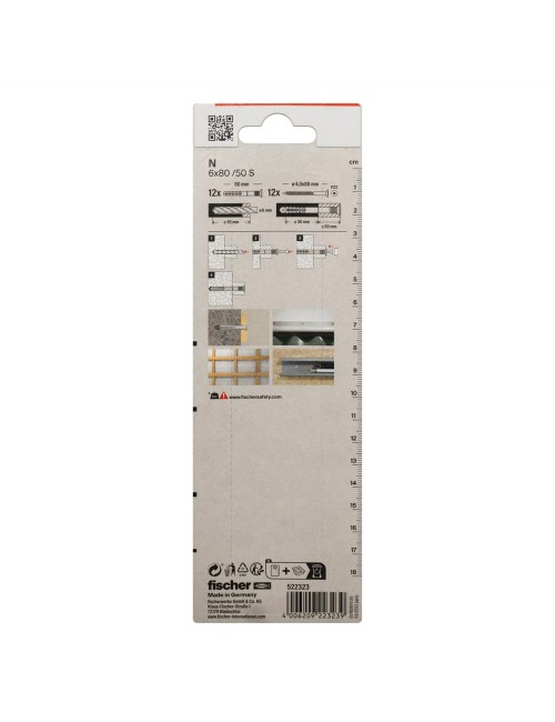 522323 FISHCHER KORT N 6x80K PLUG + COUNTER SUNK SCREW 12PCS