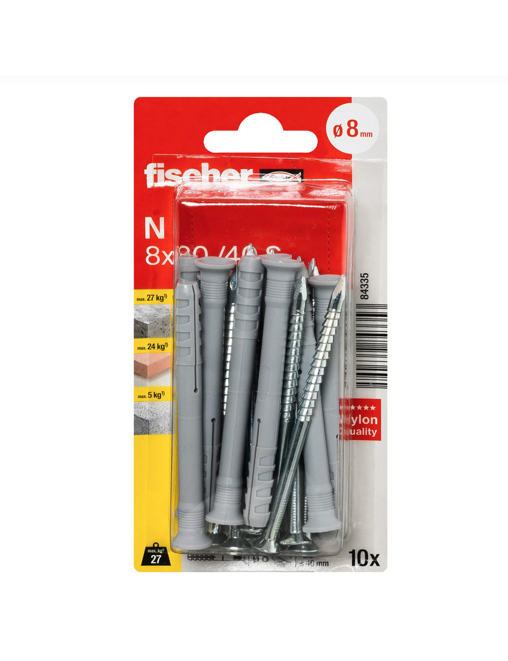 84335 FISHCHER N 8 K /BLISTER/ PLUG + COUNTER SUNK SCREW 10PCS