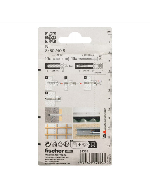 84335 FISHCHER N 8 K /BLISTER/ PLUG + COUNTER SUNK SCREW 10PCS