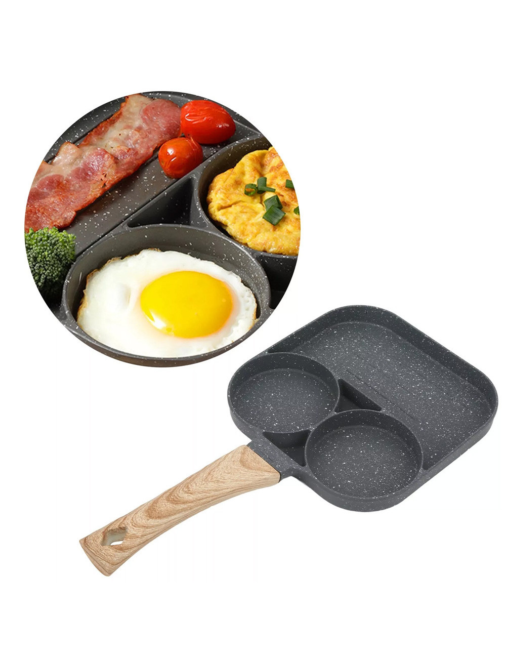 Non Stick 3 Section Divided Frying Pan - 19Cm