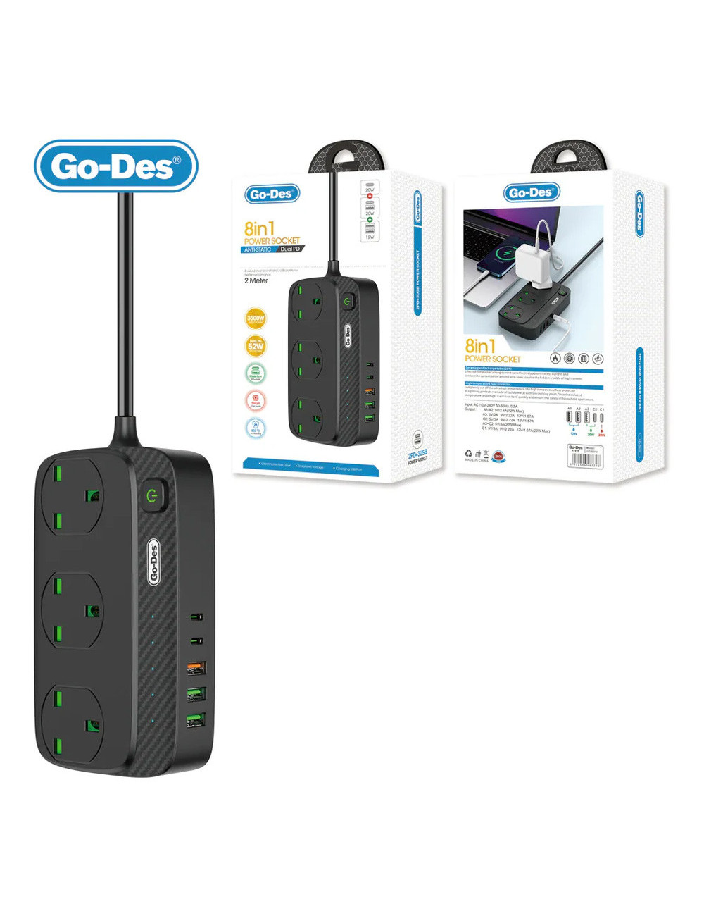 GO-DES GD-B919 3M 8IN1 POWER SOCKET