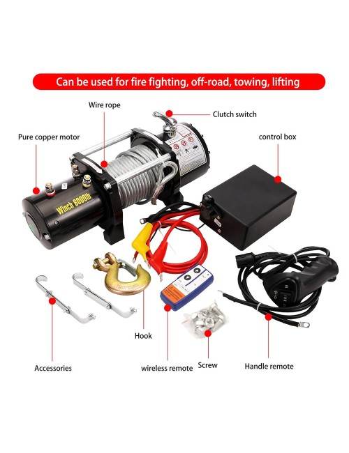 ELECTRIC CAR WINCH 12/24V HORIZONTAL TRACTION 2722KG AND VERTICLE LIFTING WEIGHT 100KG