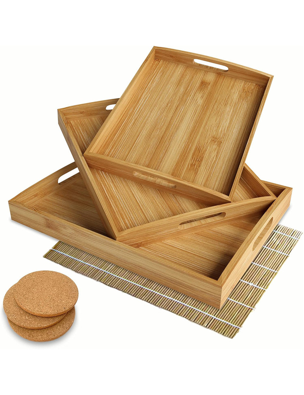 Viking Factory Large Bamboo Box Tray Set with Combination Lock, Premium Removable Tray and All Accessories (Original