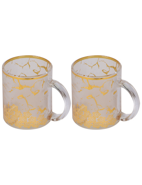 SD-45570-P GLASS MUG SET WITH GOLDEN TEXTURE