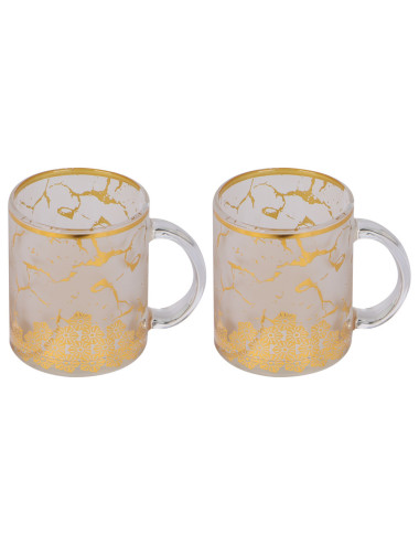 طقم اكواب شفاف مزخرف 2 حبة