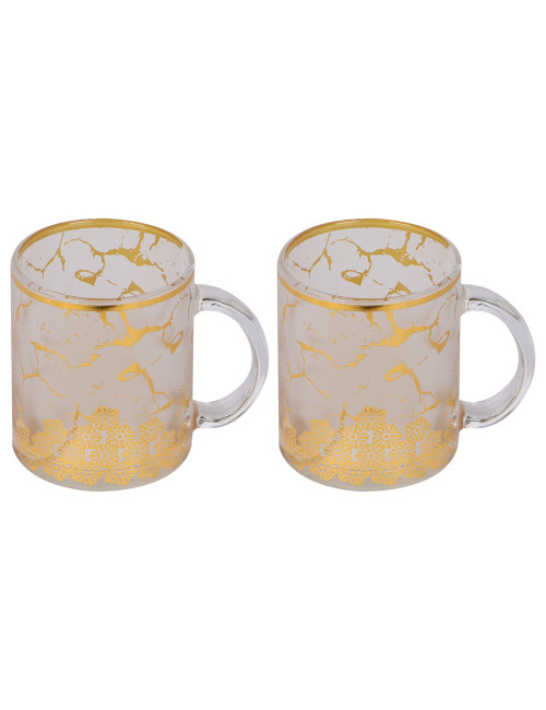 SD-45570-P GLASS MUG SET WITH GOLDEN TEXTURE