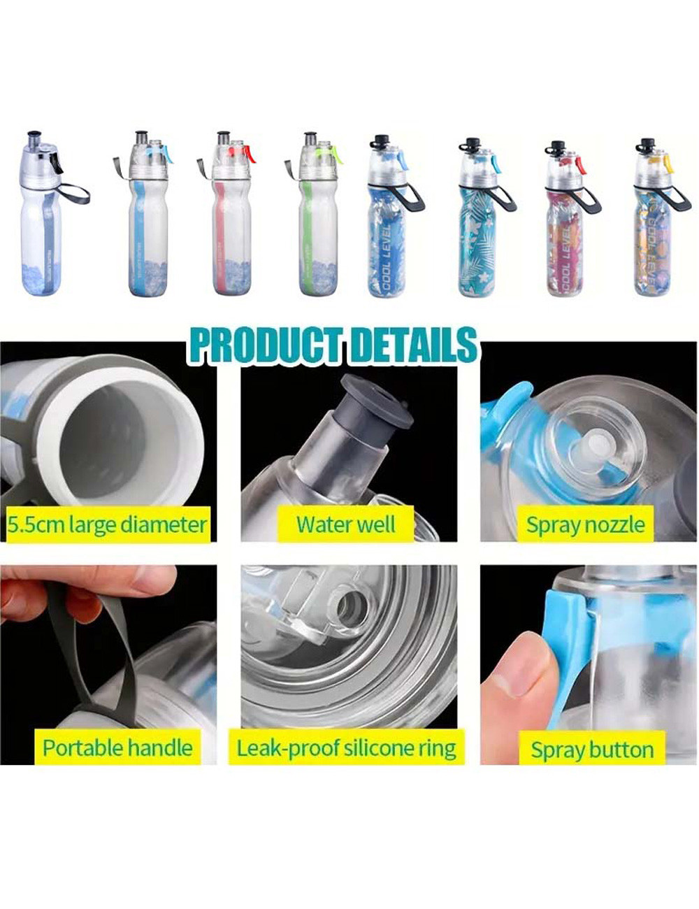 SPARY WATER BOTTEL 1000ML MULTI-COLOR