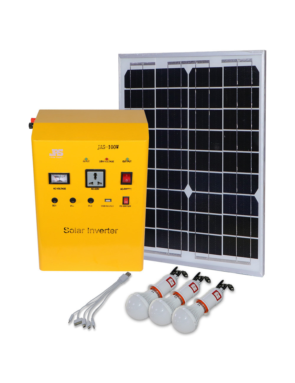 SOLAR SYSTEM 100W WITH 30W SOLAR PANEL & 3 LED BULBS