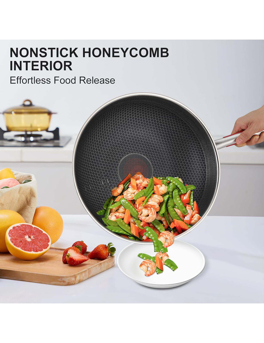 مقلاة كبيرة عميقة يدة ستيل