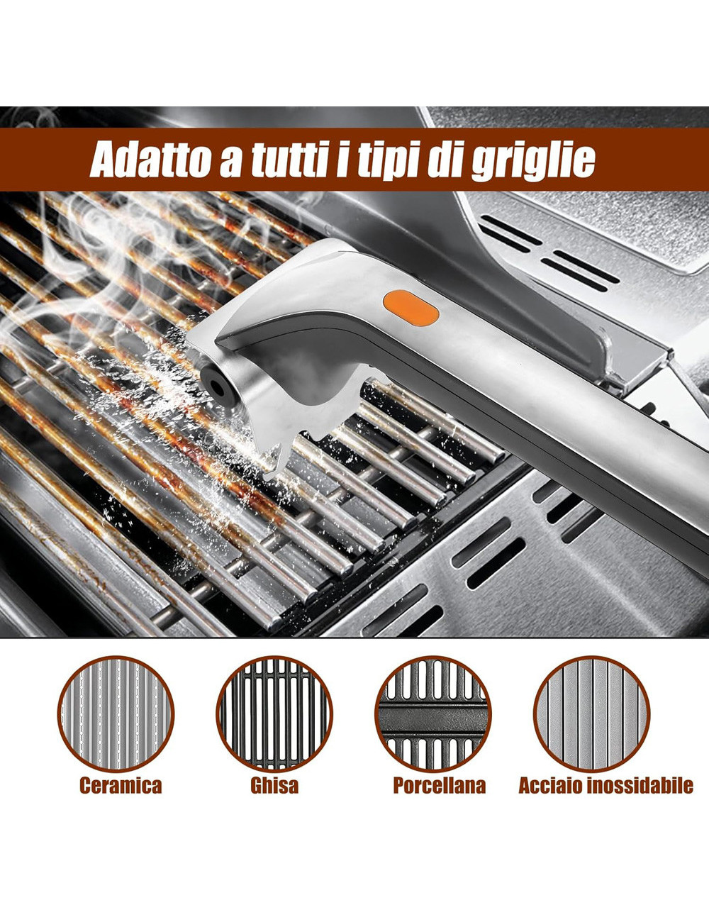 MOTORIZED GRILL CLEANING BRUSH WITH WATER STORAGE