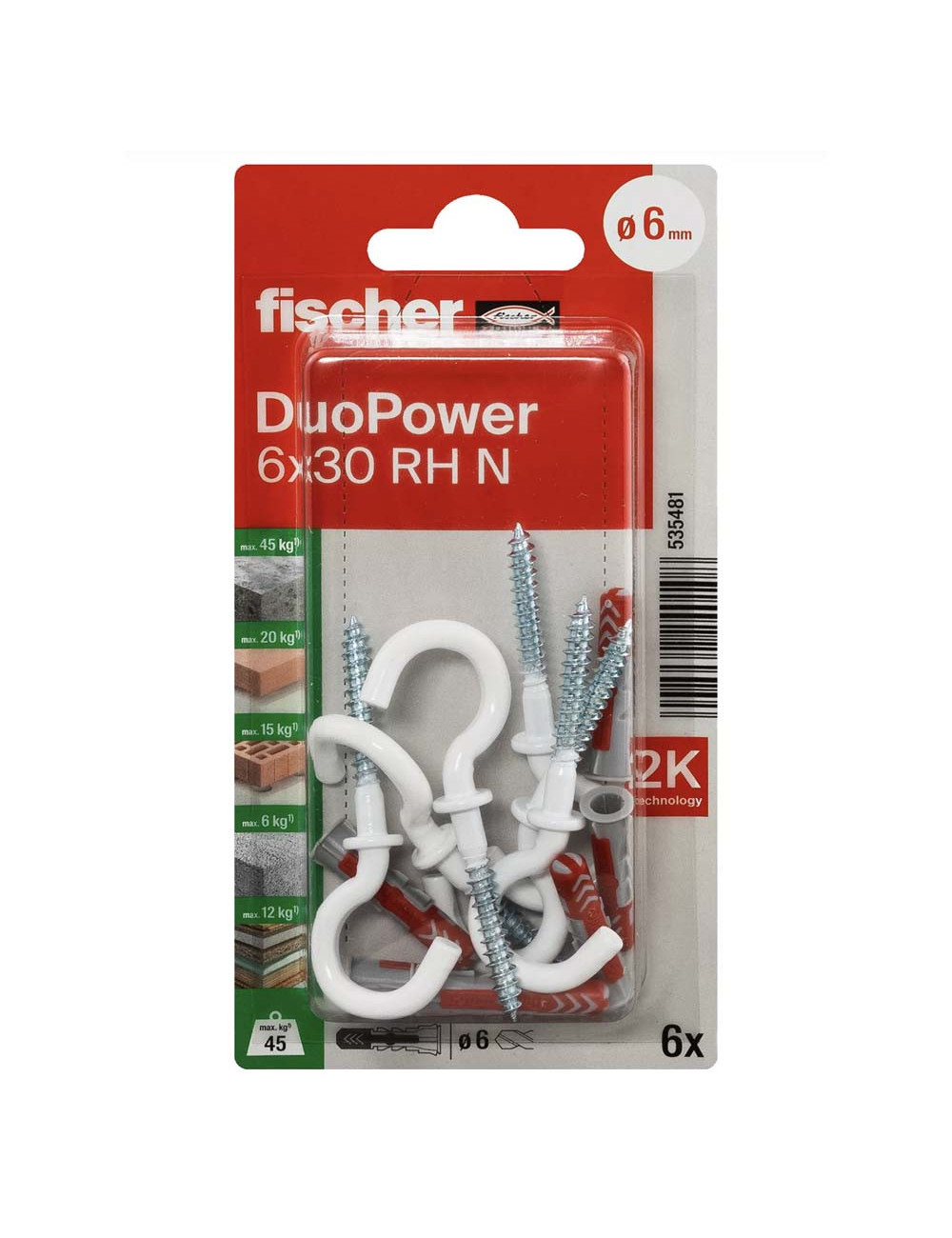 535481 FISHCHER DUOPOWER 6x30 RH N K NV PLUG + ROUND HOOK 6PCS