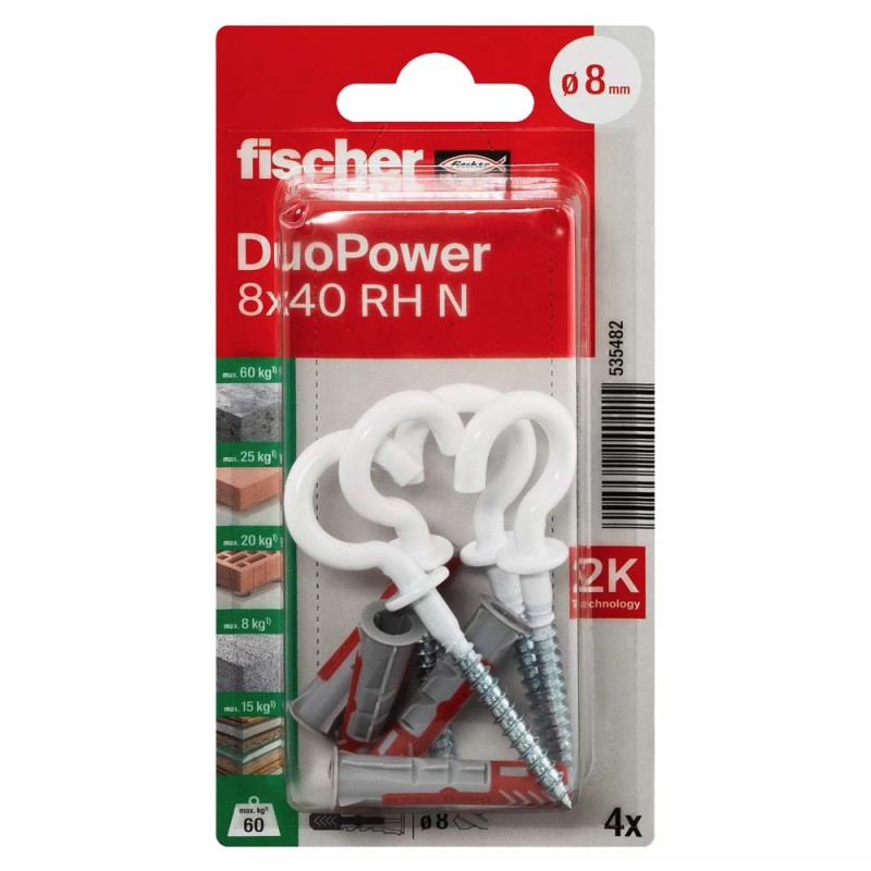 535482 FISHCHER DUOPOWER 8X40 RH N K NV PLUG + ROUND HOOK 4PCS