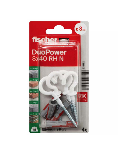 535482 FISHCHER DUOPOWER 8X40 RH N K NV PLUG + ROUND HOOK 4PCS